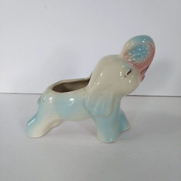 Vintage 40s Lucky Pottery Elephant Nursery Pink/Blue/Purple/White Planter Pot - Picture 1 of 6
